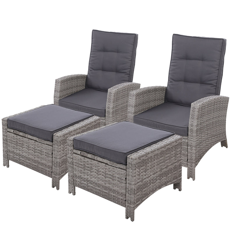 Set of 2 Sun lounge Recliner Chair Wicker Lounger Sofa Day Bed Outdoor Chairs Patio Furniture Garden Cushion Ottoman