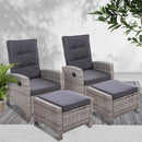 Set of 2 Sun lounge Recliner Chair Wicker Lounger Sofa Day Bed Outdoor Chairs Patio Furniture Garden Cushion Ottoman