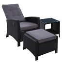 Outdoor Setting Recliner Chair Table Set Wicker lounge Patio Furniture Black