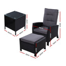 Outdoor Setting Recliner Chair Table Set Wicker lounge Patio Furniture Black