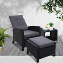 Outdoor Setting Recliner Chair Table Set Wicker lounge Patio Furniture Black