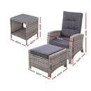 Outdoor Setting Recliner Chair Table Set Wicker lounge Patio Furniture Grey
