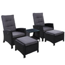 Outdoor Patio Furniture Recliner Chairs Table Setting Wicker Lounge 5pc Black
