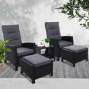 Outdoor Patio Furniture Recliner Chairs Table Setting Wicker Lounge 5pc Black