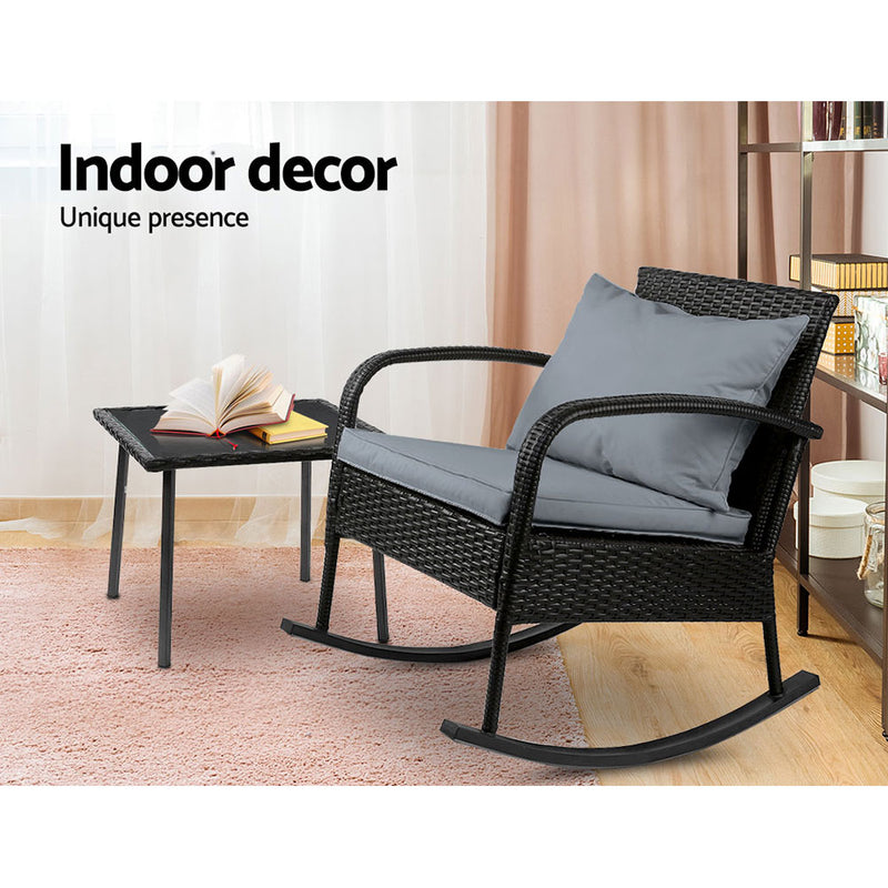 Wicker Rocking Chairs Table Set Outdoor Setting Recliner Patio Furniture