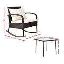 Rocking Chairs Table Set Outdoor Setting Wicker Recliner Patio Furniture Brown
