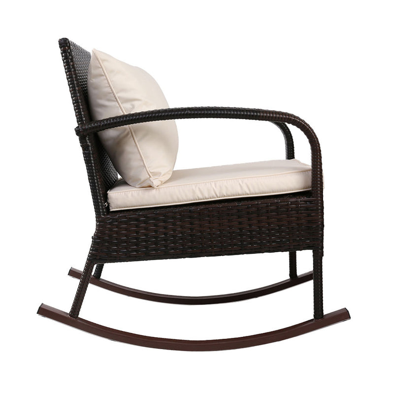 Rocking Chairs Table Set Outdoor Setting Wicker Recliner Patio Furniture Brown