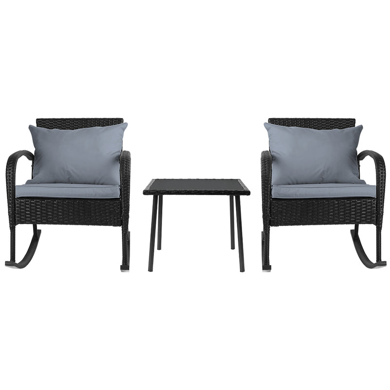 3 Piece Outdoor Chair Rocking Set - Black