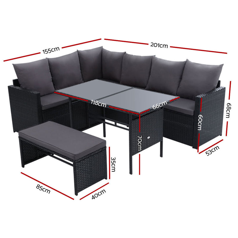 Outdoor Furniture Dining Setting Sofa Set Wicker 8 Seater Storage Cover Black