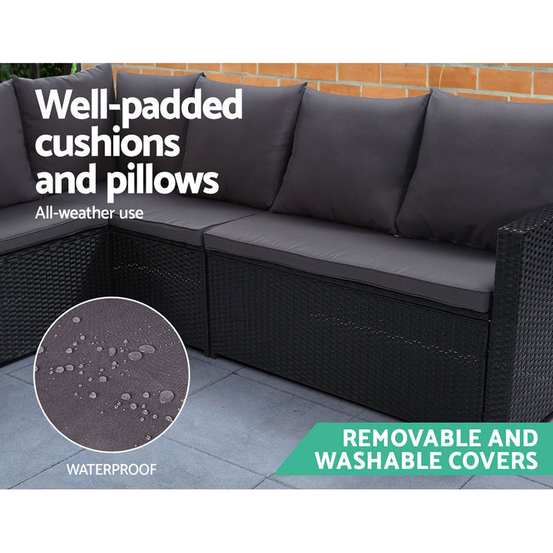 Outdoor Furniture Dining Setting Sofa Set Wicker 8 Seater Storage Cover Black