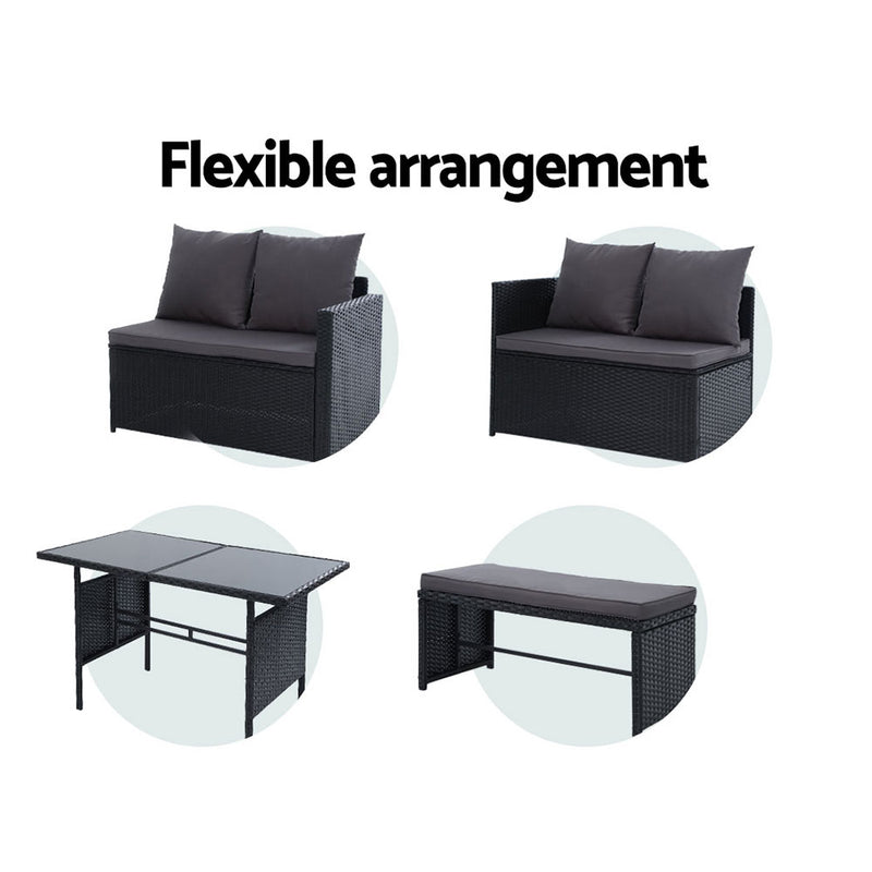 Outdoor Furniture Dining Setting Sofa Set Wicker 8 Seater Storage Cover Black