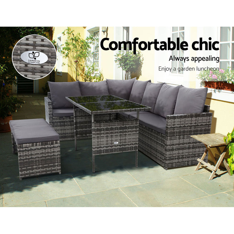 Outdoor Furniture Dining Setting Sofa Set Lounge Wicker 8 Seater Mixed Grey