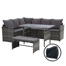 Outdoor Furniture Dining Setting Sofa Set Wicker 8 Seater Storage Cover Mixed Grey