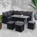 Outdoor Furniture Dining Setting Sofa Set Lounge Wicker 9 Seater Black