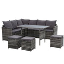 Outdoor Furniture Dining Setting Sofa Set Lounge Wicker 9 Seater Mixed Grey