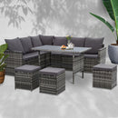 Outdoor Furniture Dining Setting Sofa Set Lounge Wicker 9 Seater Mixed Grey