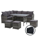 Outdoor Furniture Dining Setting Sofa Set Wicker 9 Seater Storage Cover Mixed Grey