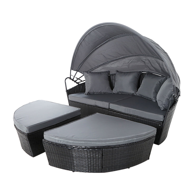 Outdoor Lounge Setting Patio Furniture Sofa Wicker Garden Rattan Set Day Bed Black
