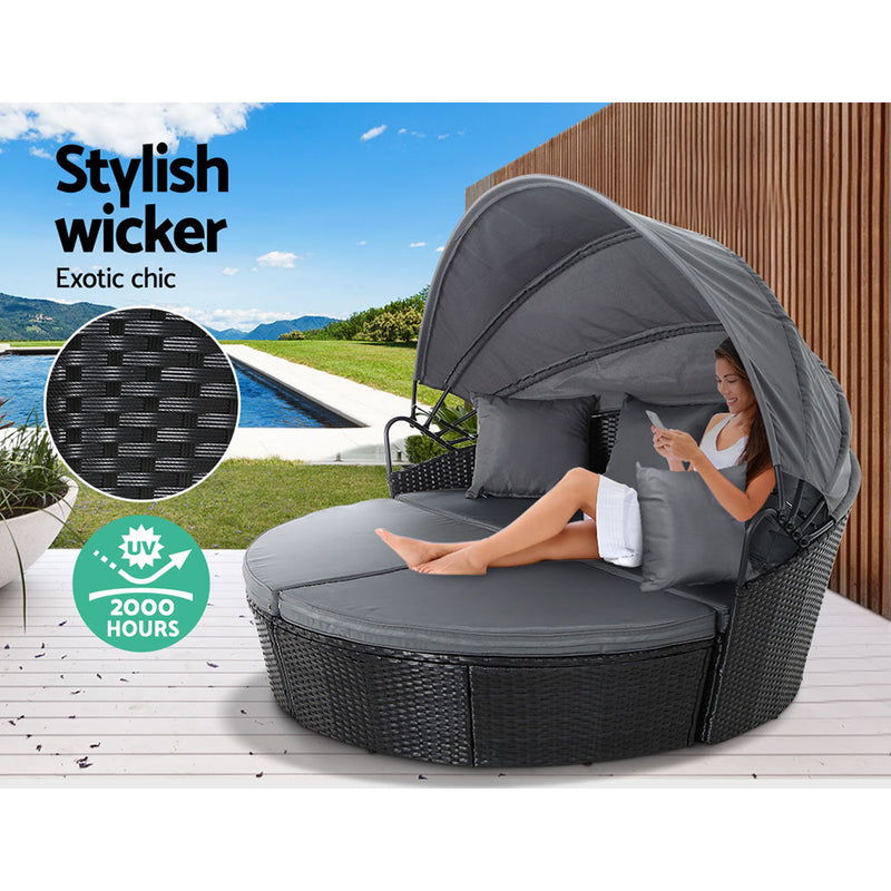 Outdoor Lounge Setting Patio Furniture Sofa Wicker Garden Rattan Set Day Bed Black