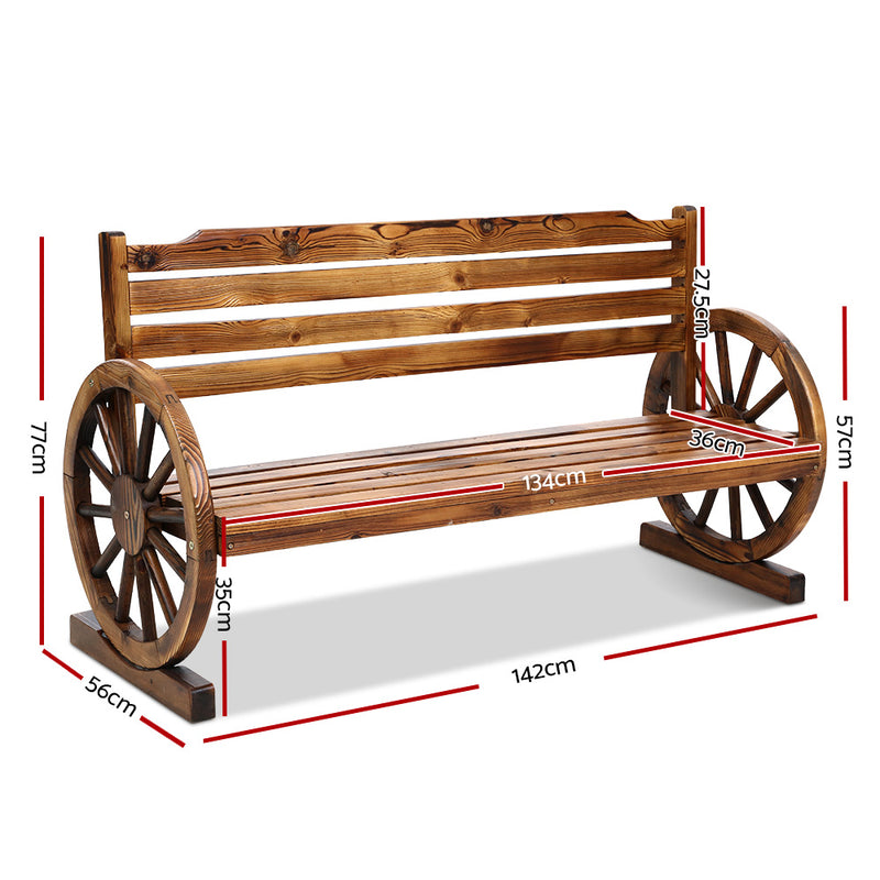 Garden Bench Wooden Wagon Chair 3 Seat Outdoor Furniture Backyard Lounge