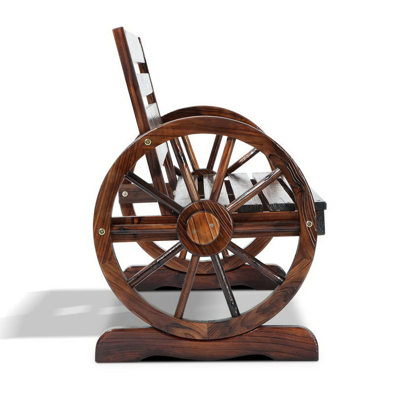 Wooden Wagon Wheel Bench - Brown