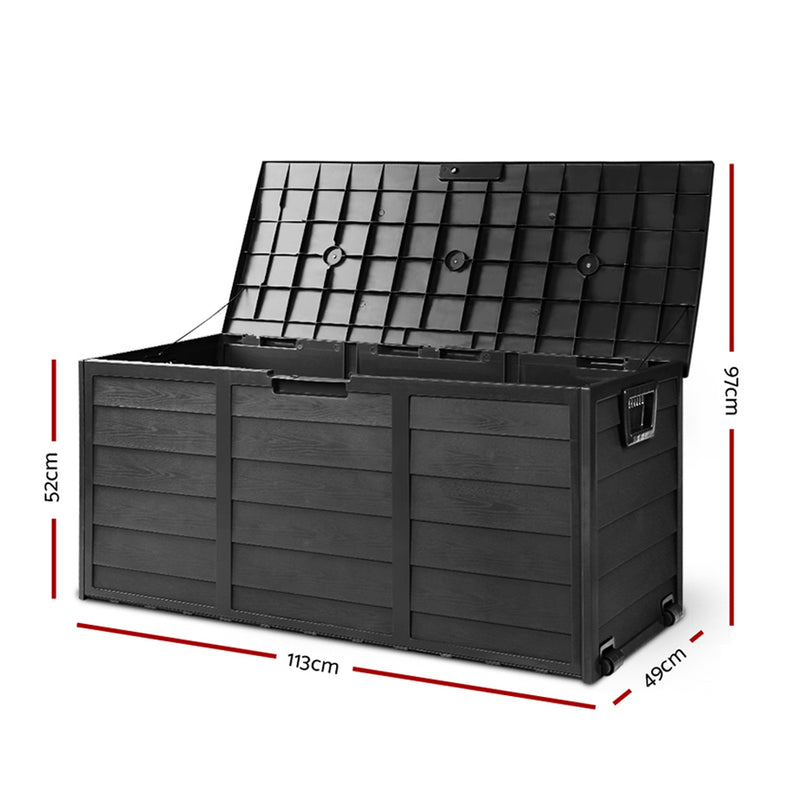290L Outdoor Storage Box Lockable Weatherproof Garden Deck Toy Shed ALL BLACK