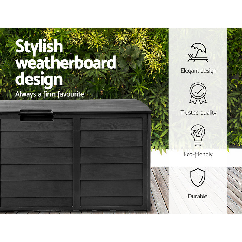 290L Outdoor Storage Box Lockable Weatherproof Garden Deck Toy Shed ALL BLACK