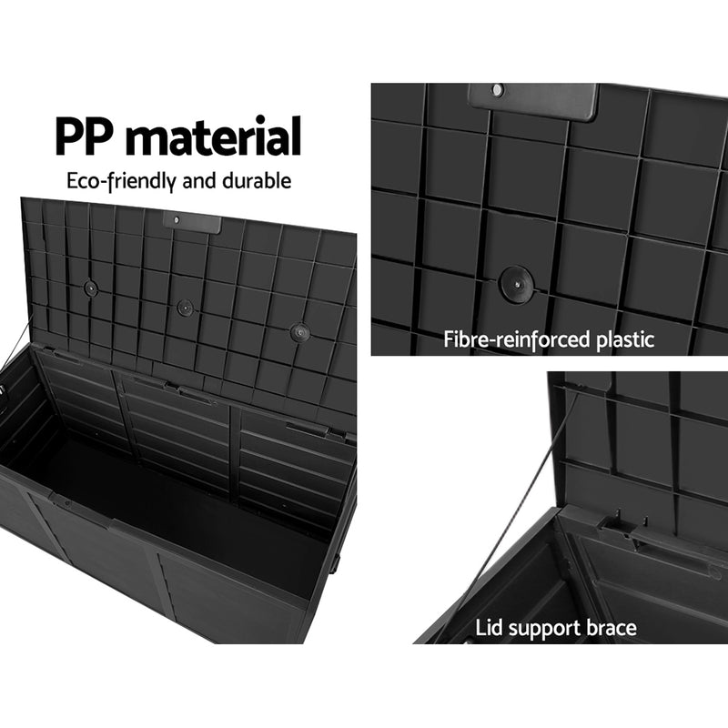 290L Outdoor Storage Box Lockable Weatherproof Garden Deck Toy Shed ALL BLACK