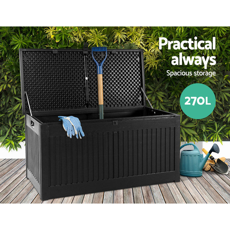Outdoor Storage Box Container Garden Toy Indoor Tool Chest Sheds 270L Black