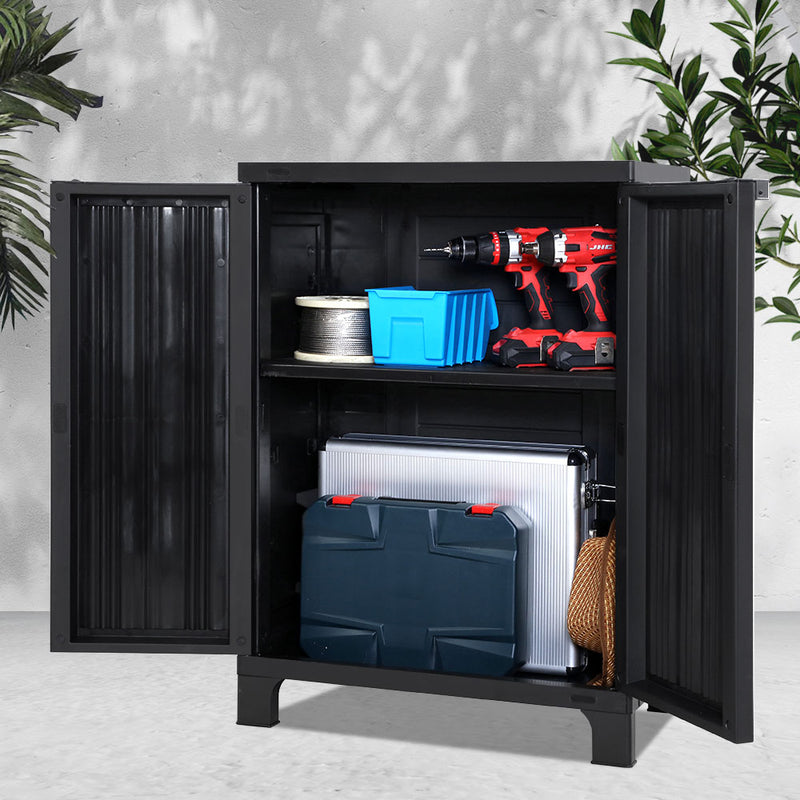 Outdoor Storage Cabinet Cupboard Lockable Garden Sheds Adjustable Black
