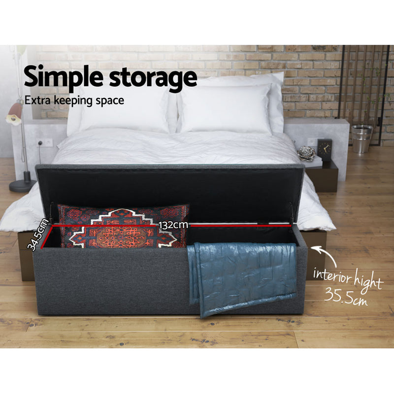 Storage Ottoman Blanket Box Grey LARGE Fabric Rest Chest Toy Foot Stool