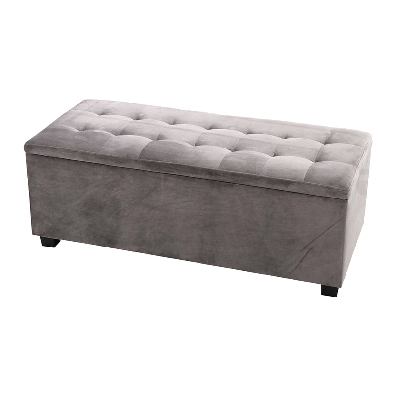 Storage Ottoman Blanket Box Velvet Foot Stool Rest Chest Couch Toy Grey