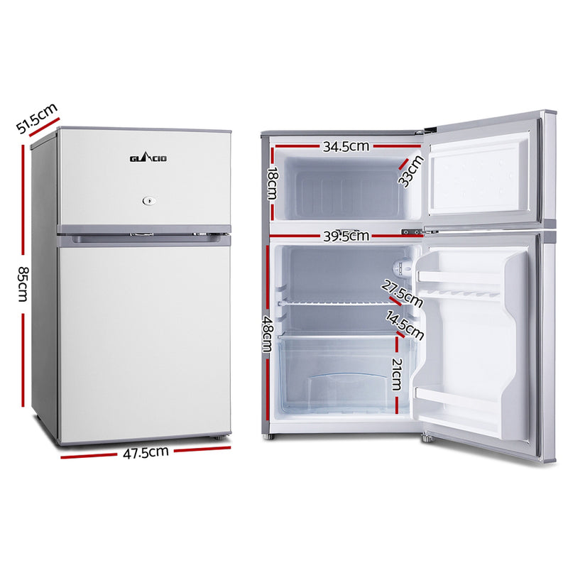 Glacio 90L Portable Fridge Bar Freezer Cooler Upright 12V/24V/240V Caravan Car Silver