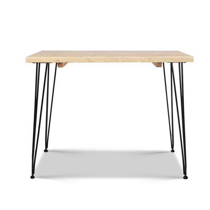 Dining Table 4 Seater 100 x 65cm Pine Wood Industrial Scandinavian Timber Metal Black Legs Brown Rectangular Tables
