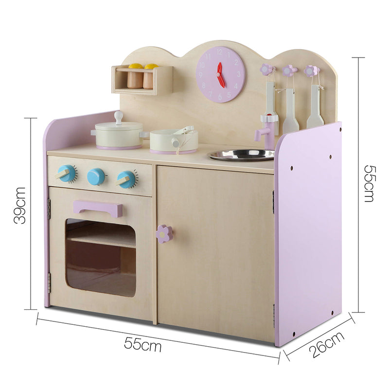 Keezi Kids Wooden Kitchen Play Set - Natural & Pink