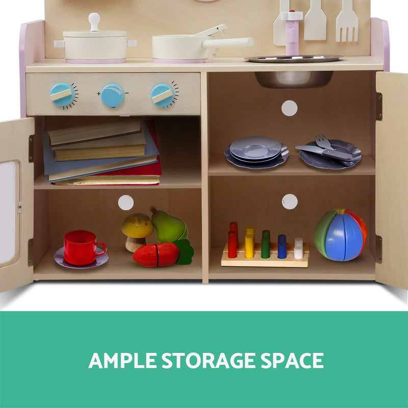Keezi Kids Wooden Kitchen Play Set - Natural & Pink