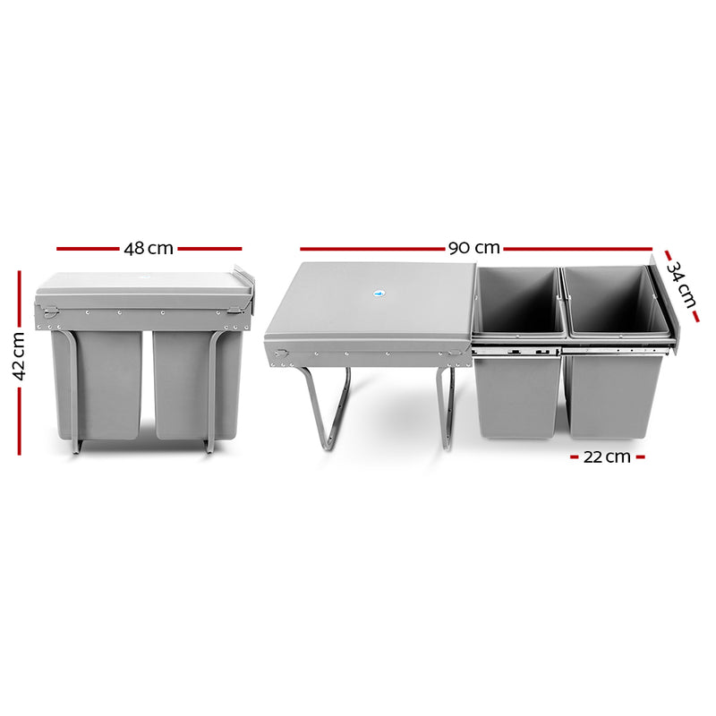 2x20L Pull Out Bin - Grey