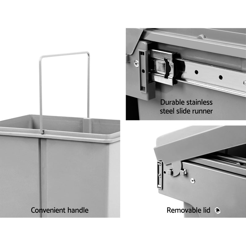 2x20L Pull Out Bin - Grey