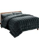 Giselle Bedding Faux Mink Quilt Fleece Throw Blanket Comforter Duvet Charcoal Single