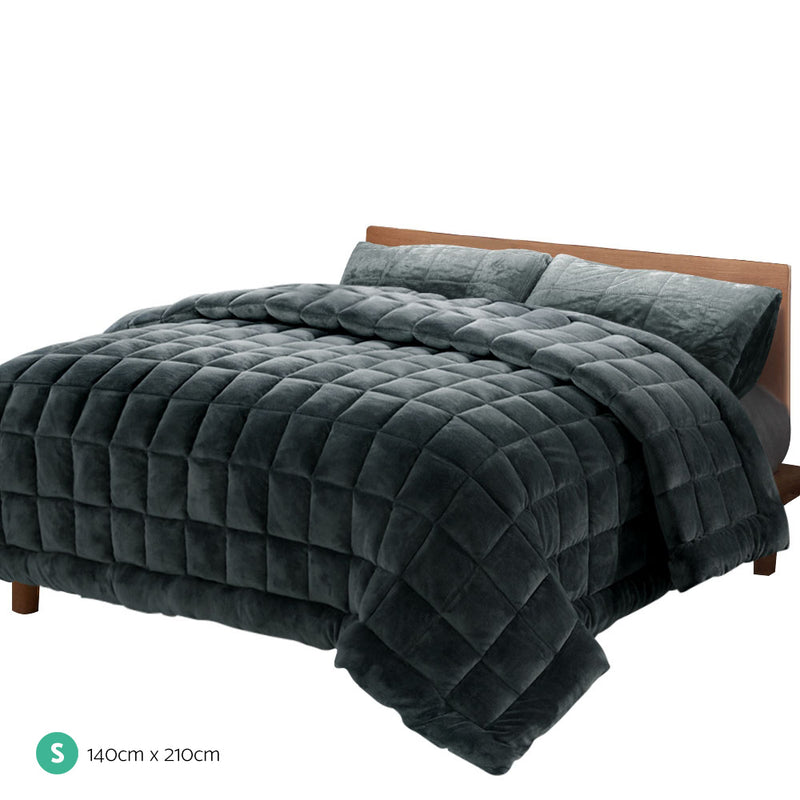 Giselle Bedding Faux Mink Quilt Fleece Throw Blanket Comforter Duvet Charcoal Single