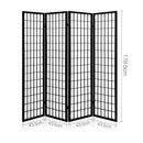 4 Panel Wooden Room Divider - Black