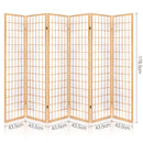 6 Panel Room Divider Privacy Screen Foldable Pine Wood Stand Natural