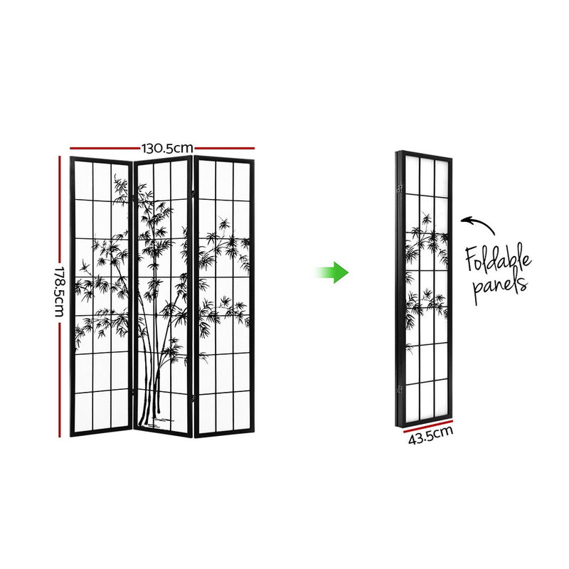 3 Panel Room Divider Screen Privacy Dividers Pine Wood Stand Shoji Bamboo Black White
