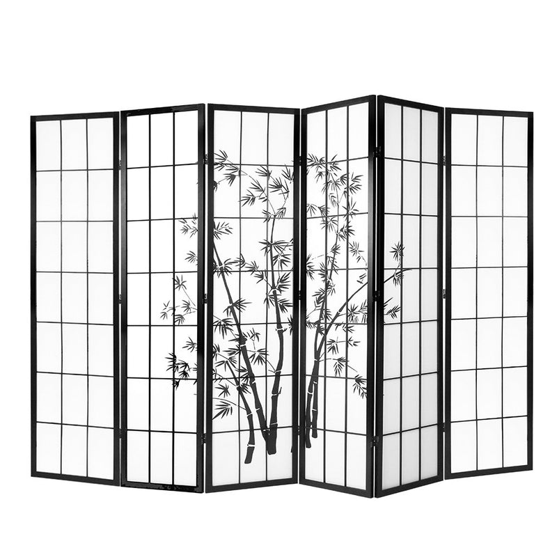 6 Panel Room Divider Screen Privacy Dividers Pine Wood Stand Black White