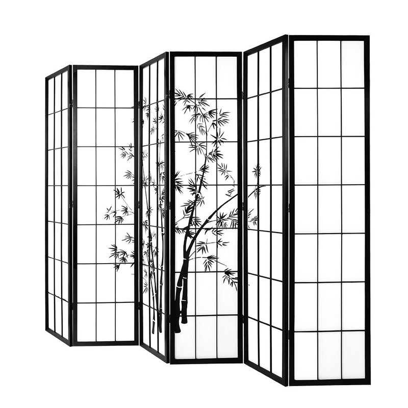 6 Panel Room Divider Screen Privacy Dividers Pine Wood Stand Black White