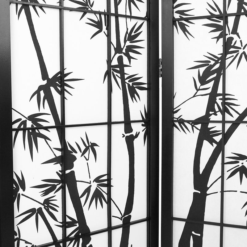 6 Panel Room Divider Screen Privacy Dividers Pine Wood Stand Black White