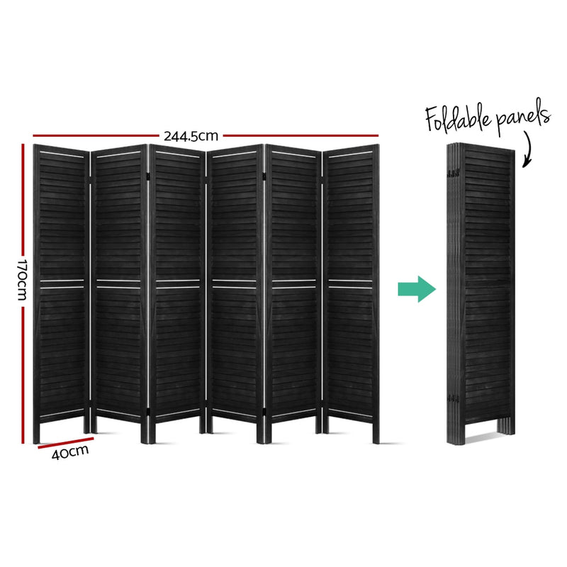 6 Panel Room Divider Screen Privacy Wood Dividers Timber Stand Black