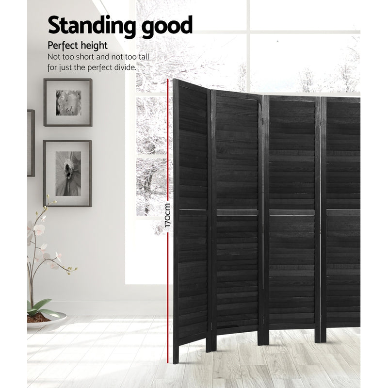 6 Panel Room Divider Screen Privacy Wood Dividers Timber Stand Black