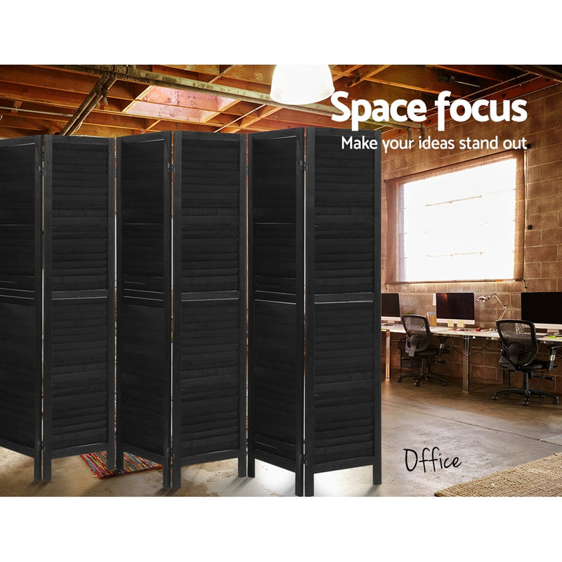 6 Panel Room Divider Screen Privacy Wood Dividers Timber Stand Black