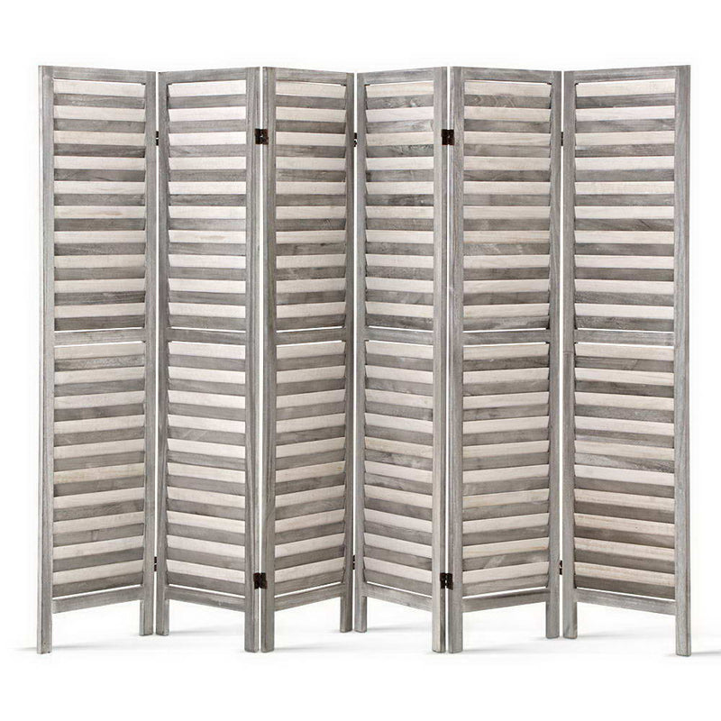 6 Panel Room Divider Privacy Screen Foldable Wood Stand Grey